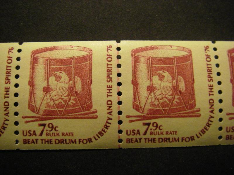 Scott 1615, 7.9c Drum, long LINE PAIR, shiny gum, MNH Americana Beauty