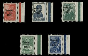 German WWII Occupation, Estonia (Pernau) #Mi. 5-9I Cat€210, 1941 5k-30k, Ty...