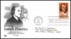 US 2038 Joseph Priestly PCS Typed FDC