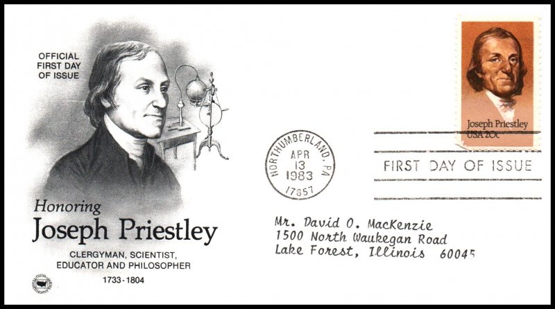 US 2038 Joseph Priestly PCS Typed FDC