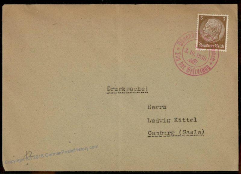 Germany 1938 Buenauburg Sudetenland Annexation Provisional Cover Czechoslo 72542