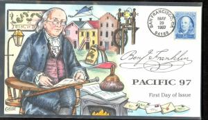 USA 1997 50c Ben Franklin PACIFIC 97 Sc 3139 on COLLINS HANDPAINTED FDC