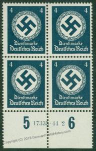 3rd Reich Officials Dienstmarken Plate Blocks HAN MNH 46627