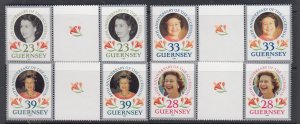 Guernsey 1992  Accession 40th Anniversary,  Set of 4,  Gutter pairs Mint NHM