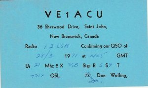 6970 Amateur Radio QSL Card NEW BRUNSWICK CANADA-