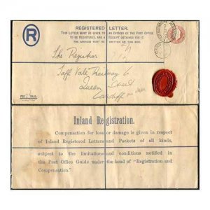 RP24 KEVII 3d Registered Envelope Size H2 no code letters USED