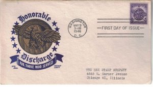 1946 FDC, #940, 3c Honorable Discharge, CC/Boll