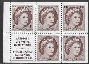 CANADA 1954-61 1c QE2 Booklet Pane 5 Stamps + 1 Label Sc 337a MNH