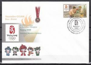 Moldova, Scott cat. 607. Beijing Olympics, Boxing Medal. First day cover.  