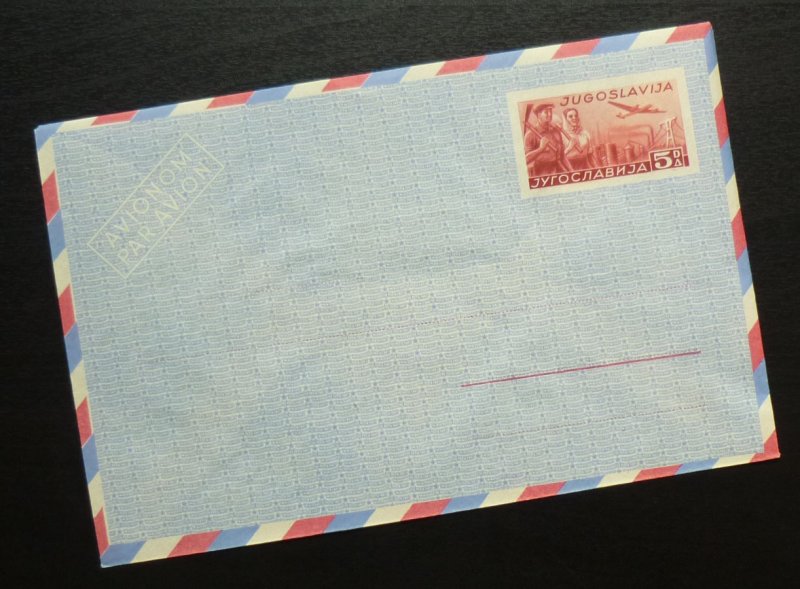 Yugoslavia c1950 Unused Airmail Postal Stationery Envelope - 5 Dinars R! A1