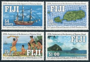 Fiji 641-644,MNH.Michel 646-649. Discovery of Rotuma Island,200,1991.Ship,Map.