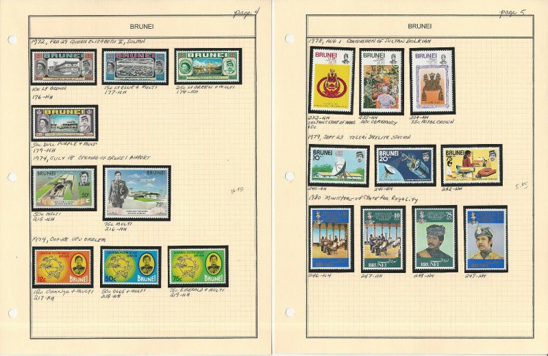 Brunei Stamp Collection 30 Scott & Harris Pages to 1986, JFZ