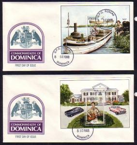 Dominica, Scott cat. 1099-1100. Entertainers s/sheets on 2 First Day Covers