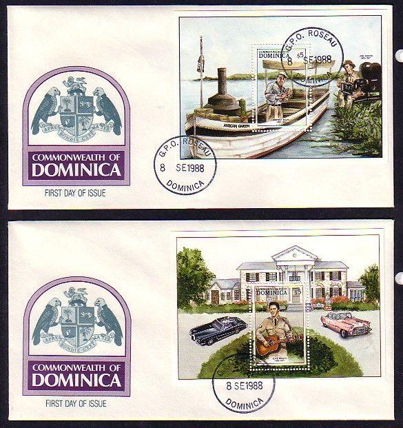 Dominica, Scott cat. 1099-1100. Entertainers s/sheets on 2 First Day Covers