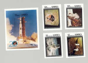 Dominica #1196-1200 Apollo 11, 1st Moon Landing, Space 4v & 1v S/S Imperf Proofs
