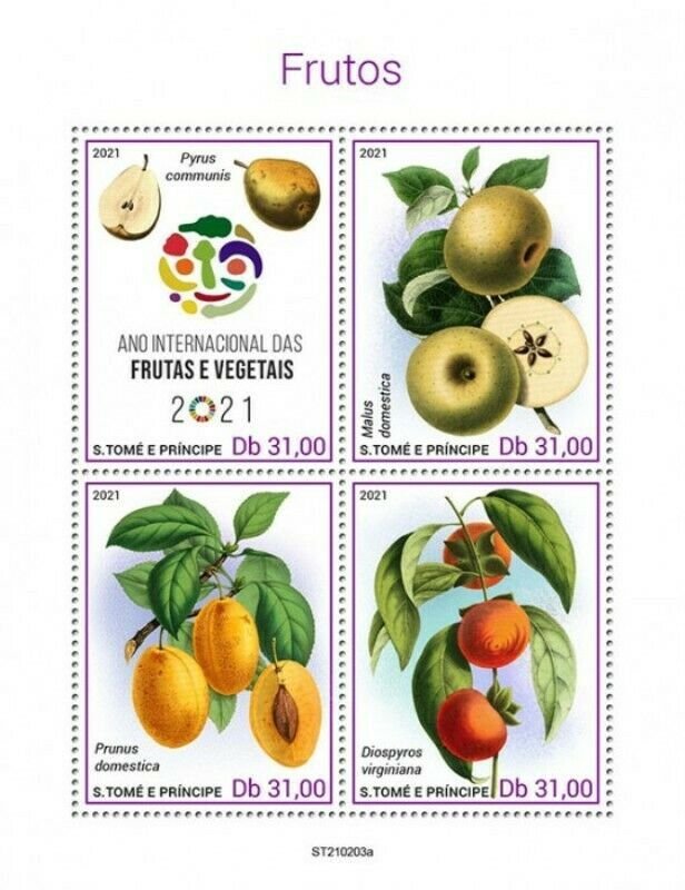 St Thomas - 2021 Intl Year of Fruits & Vegetables - 4 Stamp Sheet - ST210203a 