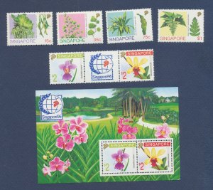 SINGAPORE  - Scott 584-587, 597a, 597b  - unused LH -flowers, ferns - 1990-1991