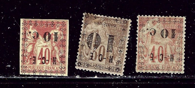 New Caledonia 11a-13a MH 1891-92 set with inverted overprints