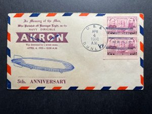 1938 USA Zeppelin Cover USS Dunlap No Address Akron Crash 5 Year Anniversary