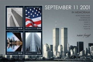 BEQUIA 2011 - September 11 In Memoriam - Never Forget - Sheet of 4 Stamps - MNH