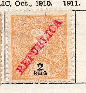 Portuguese India 1905 Early Issue Fine Used 2r. Republica Optd NW-265435