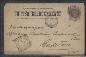 BECHUANALAND  (P2710B)  1893  QV 1D PSC TO CAPETOWN WITH MSG