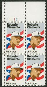 #2097 20c Roberto Clemente, Plate Blk [111111 UL], Mint **ANY 4=FREE SHIPPING**
