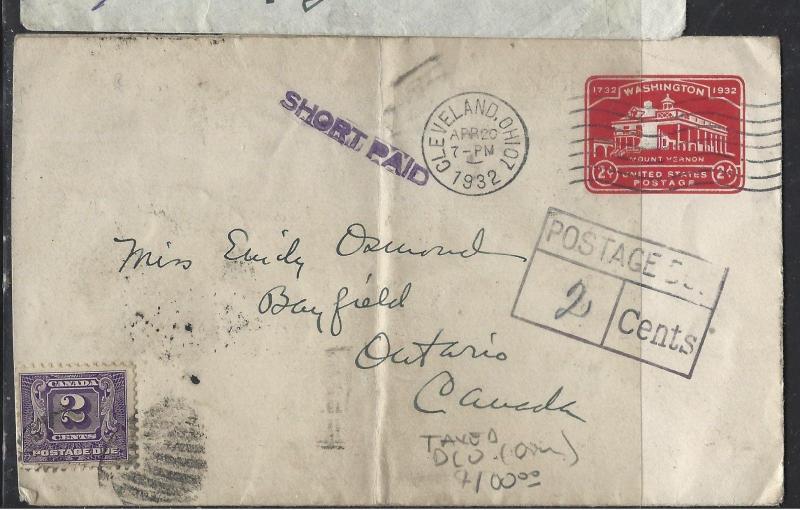 CANADA  (P1612B)  POSTAGE DUE 1932 INCOMING COVER FROM USA