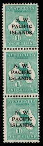 NEW GUINEA SG81 1915 1/= GREEN ALL SETTINGS STRIP OF 3 MTD MINT