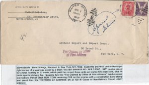 Silver Springs, MD to New York, NY 1942 Special Delivery 10c War Savings (52136)