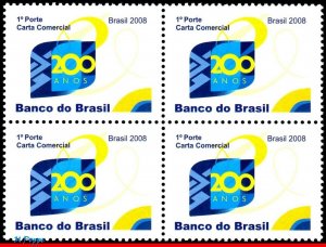 3033 BRAZIL 2008 BANK OF BRAZIL, 200 YEARS, HISTORY, RHM C- 2725, BLOCK MNH