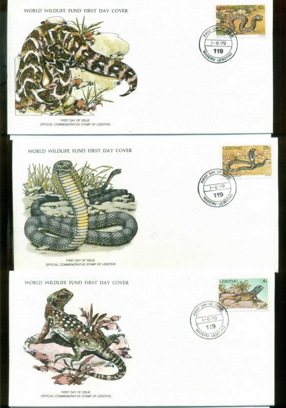 Lesotho 1979 WWF,Reptiles, Adder, RinghalsLizard, Franlkin Mint (with inserts...