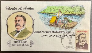 2218c Collins Hand Painted cachet Chester A. Arthur, Ameripex  ‘86 FDC