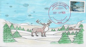 6039- FDC - 78c Fence Deer Hand Painted Wally Jr Cachet - Bullseye - MA