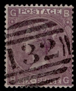 GB QV SG104, 6d lilac plate 6, USED. Cat £175. BG