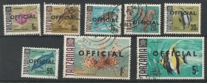 TANZANIA 1967 FISH OFFICIAL RANGE TO 5/- USED