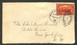 USA #286 TRANS-MISSISSIPPI STAMP KEARNEY NEBRASKA TO NEW YORK COVER 1898