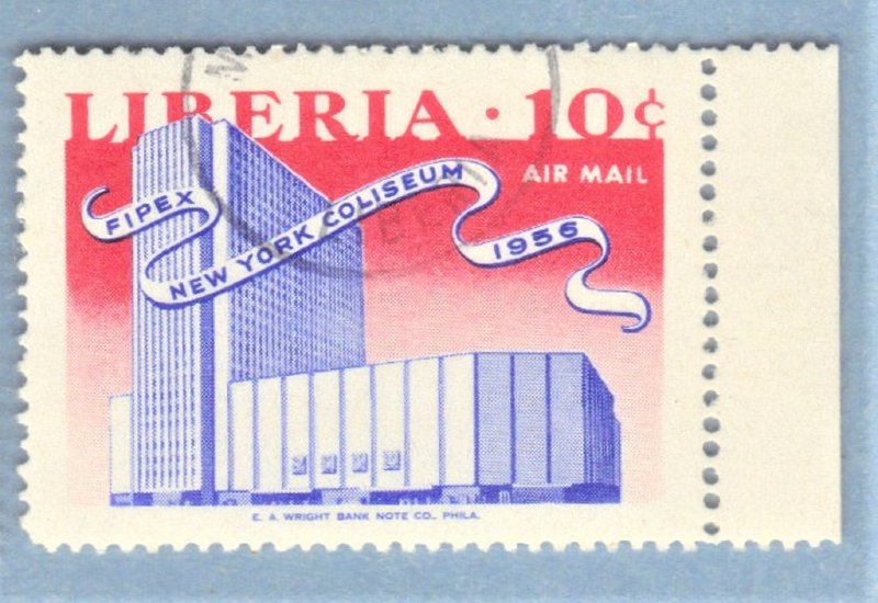 LIBERIA SCOTT #C100  USED 10c AIRMAIL 1956