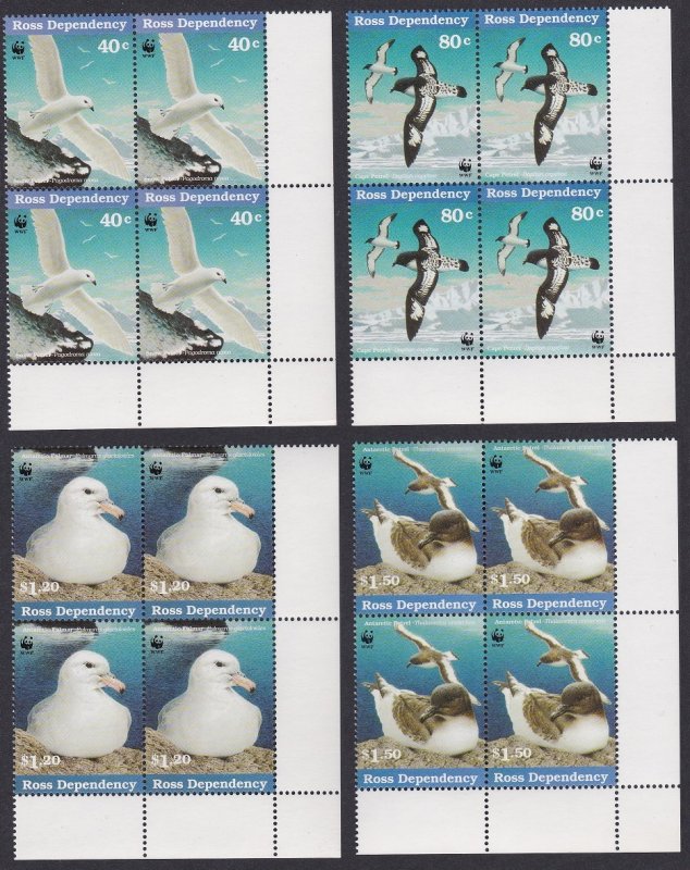 Ross Dep. WWF Antarctic Seabirds 4v SE Corner Blocks of 4 1997 MNH SC#45-48