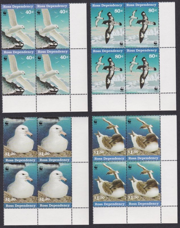 Ross Dep. WWF Antarctic Seabirds 4v SE Corner Blocks of 4 1997 MNH SC ...