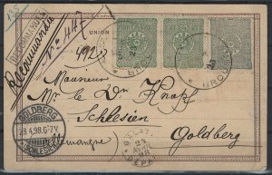 Turkey Franked Post Card to Goldberg Schlesien 1898!