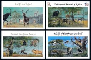 [94939] Gambia 2000 Wild Life Elephant Turtle Birds Monkeys 4 Sheets MNH