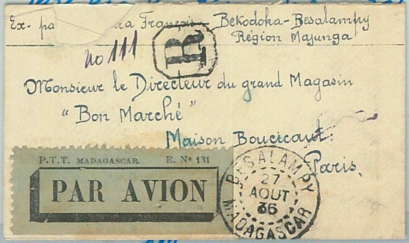 77368 - MADAGASCAR - POSTAL HISTORY - Registered COVER from BESALM 1937-