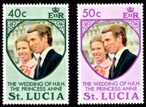 ST LUCIA SC#349-350 WEDDING OF PRINCESS ANNE (1973) MNH