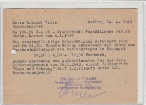 Germany 1949 Berlin Overprint from Insurance Bank Stamps Card Ref 24026