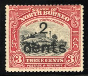 North Borneo #160 Cat$30, 1916 2c on 3c deep rose, hinge remnant