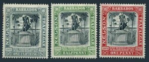 Barbados 102-104 wkk 1,lightly hinged.Michel 69-71. Lord Nelson Monument,1906.