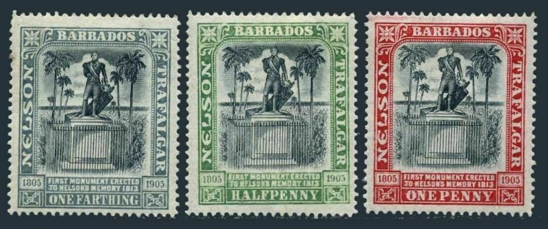 Barbados 102-104 wkk 1,lightly hinged.Michel 69-71. Lord Nelson Monument,1906.