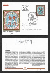 SE)1984 AUSTRIA, STAMP DAY, WRITER AND MESSENGER, PYRAMID OF CHEOPS, FDC