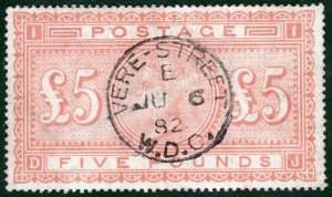 GB QV High Value SG.133 £5 Orange/Blued (DJ) Superb 1882 CDS Cat £12,500- PIRED1 